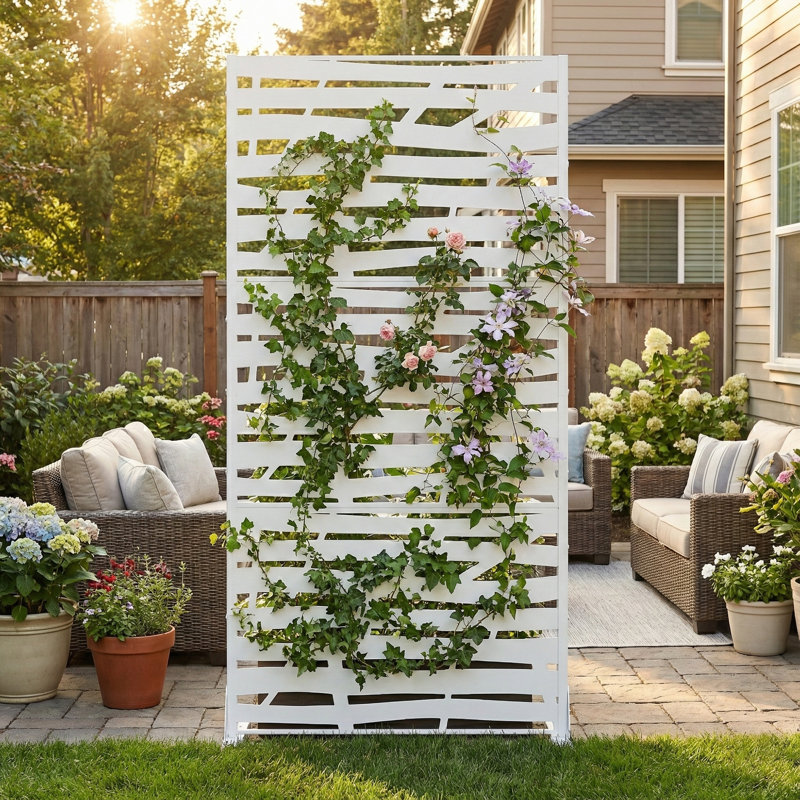 Privacy Screen Metal Fence Panel, White, 183 cm H x 120 cm W x 40 cm D