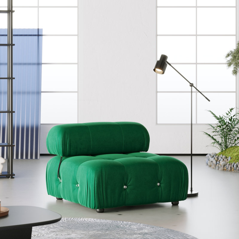 Upholstered Modern Velvet Fabric Armless Chair, Green Velvet