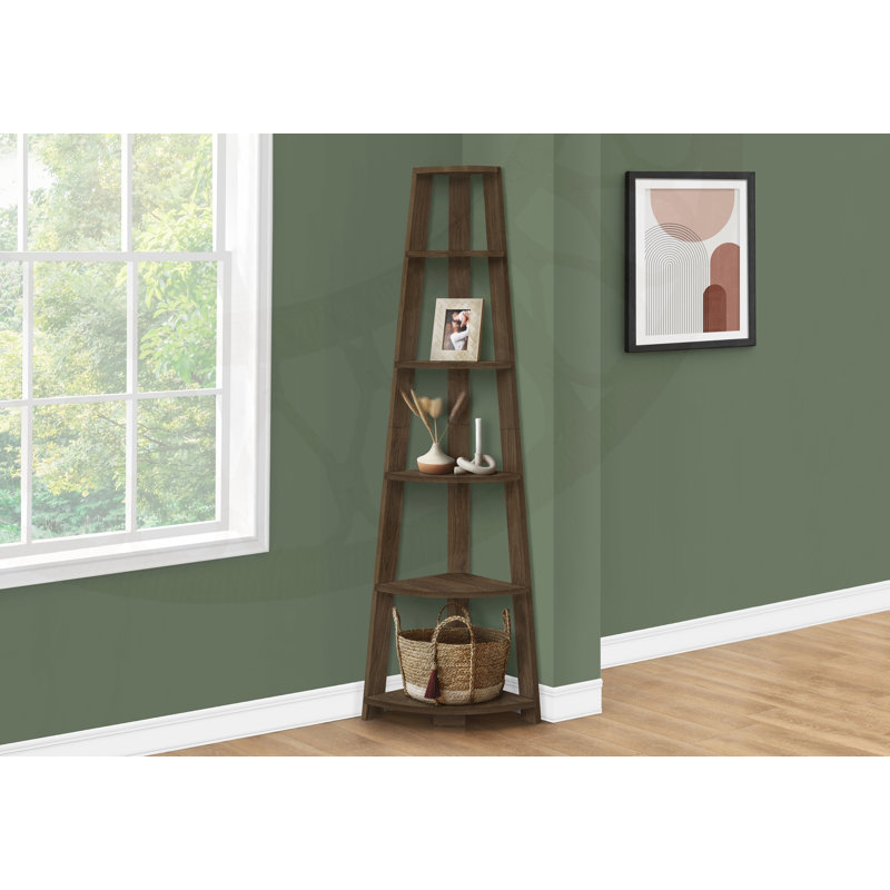 Hewitt Triangular Laminate Bookcase with Space Saving Contemporary Etagere for Office, Bedroom Corner Spaces, Dark Brown