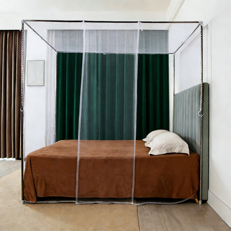 Moustiquaire princesse avec auvent en dentelle 4 coins pour embrasses et filet pliable pour la décoration du camping, Blanc