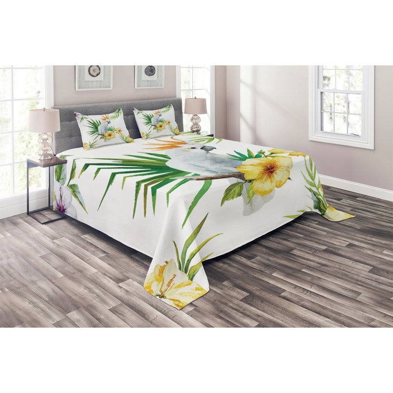 Parrot Coastal Polyester Coverlet, King Bedspread + 2 Shams