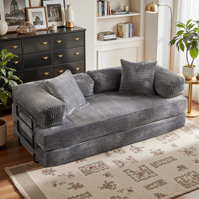 Boneless 80.5'' Mordern Convertible Sleeper Sofa Corduroy Loveseat Sofa Bed, Foldable Floor Couch