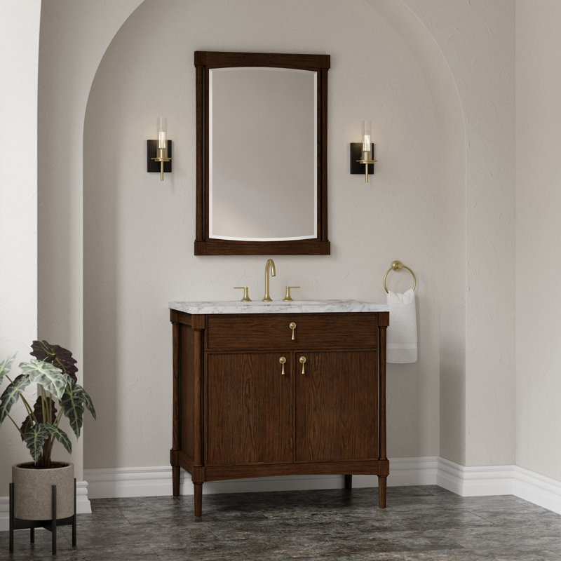 Kinnsden 36" W Single Vanity, Sable Oak, Carrara Marble, 8" Widespread