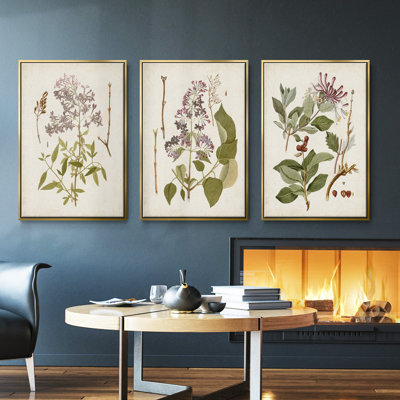 Ensemble d'arbres à fleurs rétro II, encadré sur toile, 3 pièces