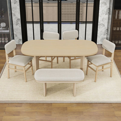 Farmhouse Wood Dining Set with Table, Bench and 4 Upholstered Chairs for Seats 6 by Latitude Run