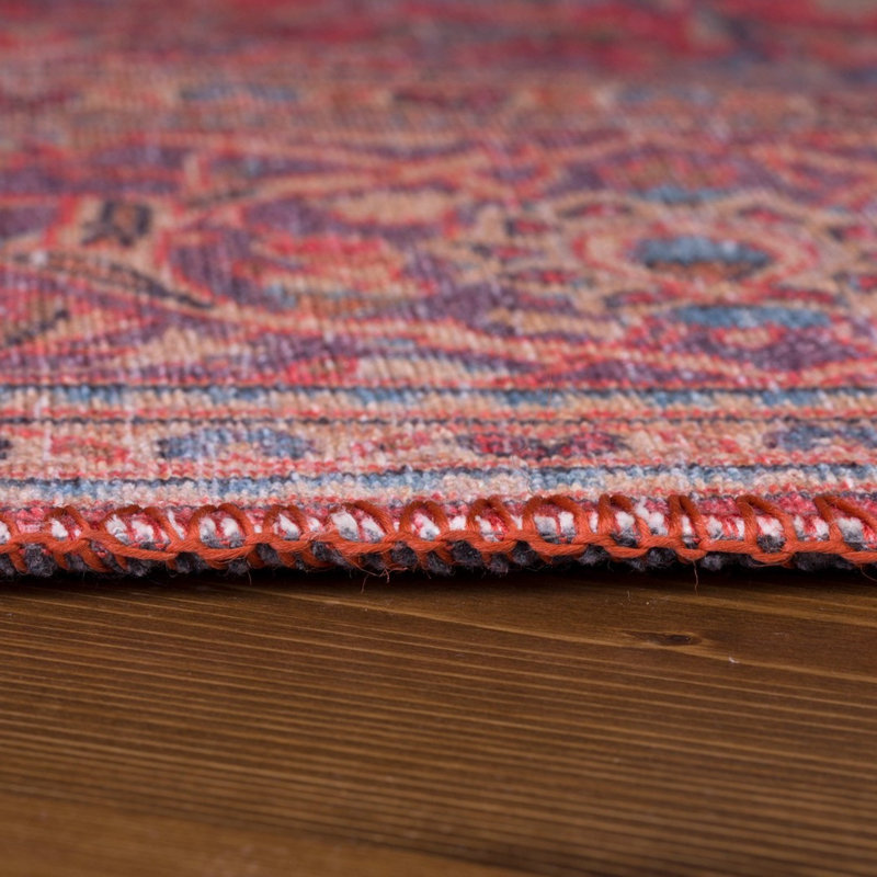 Guzman 99 Machine Woven Red/Blue/Beige Rug, Rectangle 6'11" x 10'2"