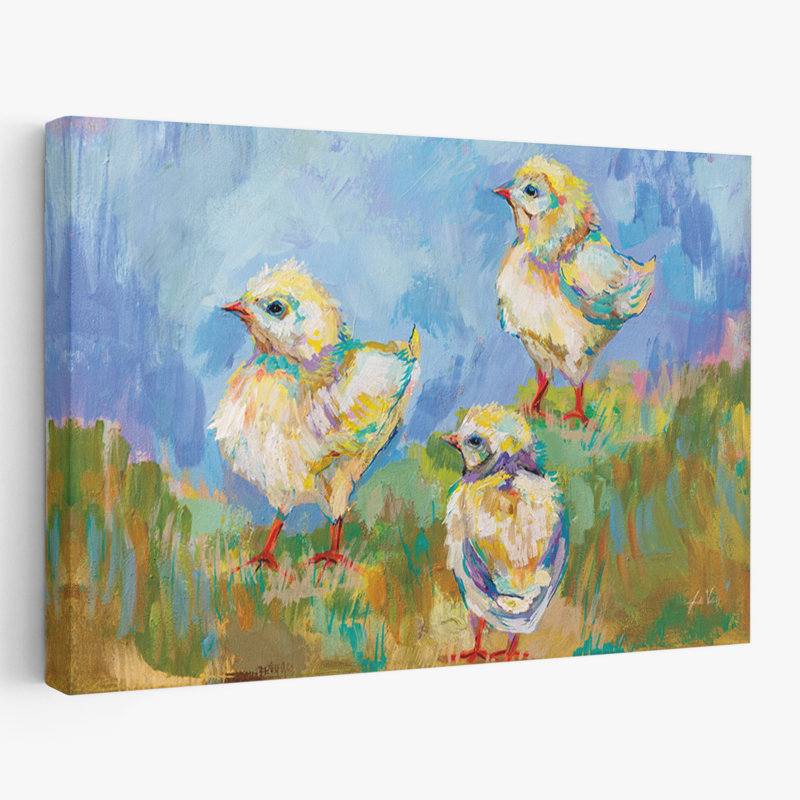 Animals And Aqua Easter Chicks Trio Art, 32" H x 48" W