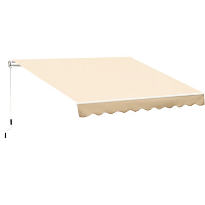10' X 8' Patio Awning, Beige Sun Shelter With & Water Resistance, Manual Crank Handle, Aluminum Frame For Deck, Balcony, Yard Retractable Sunshade Water- Fabric, Yard,