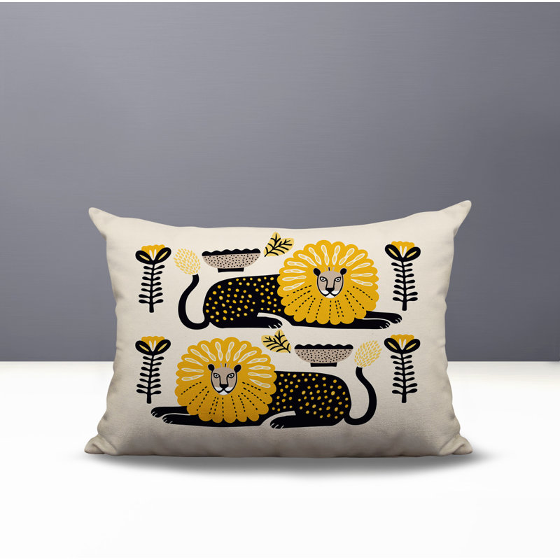 Oreiller rectangulaire réversible intérieur / extérieur Chiga Lion, Rectangle H 14 po x l 20 po, Jaune