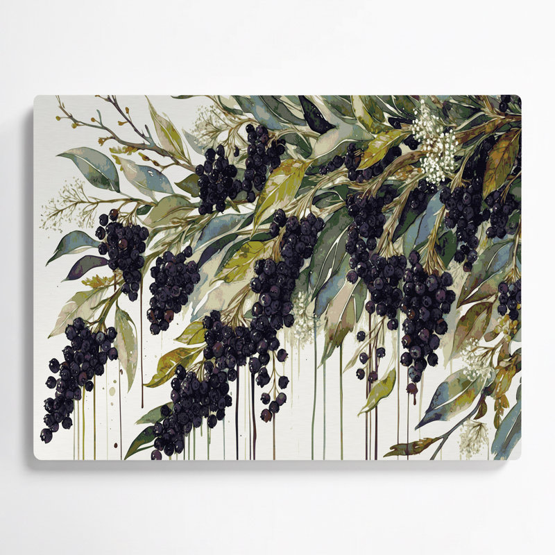 Fruit Elderberry White Metal Wall Art, 11" H x 14" W