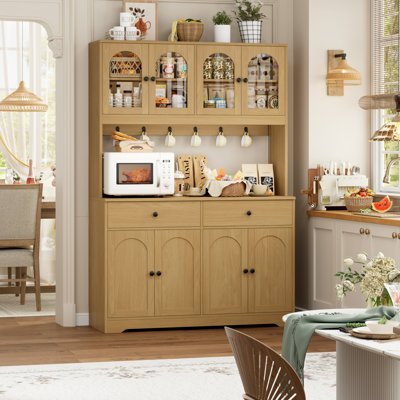 71" LED Kitchen Pantry Cabinet with Power Outlet, Large Kitchen Hutch Storage Cabinet by Ophelia & Co.
