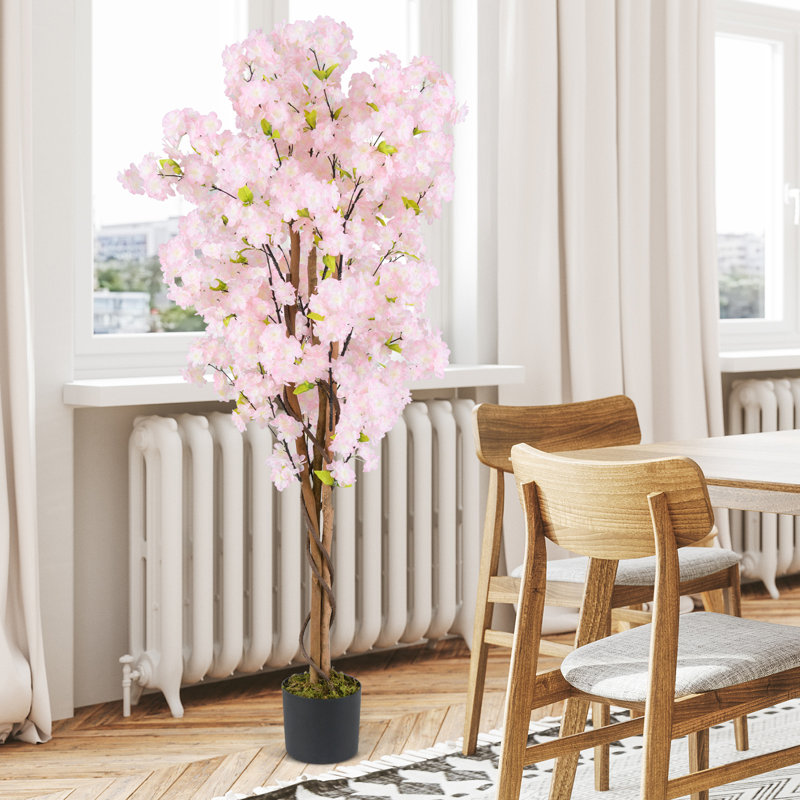 2PCS 5 pi de hauteur avec des fleurs de cerisier artificielles en pot de pépinière