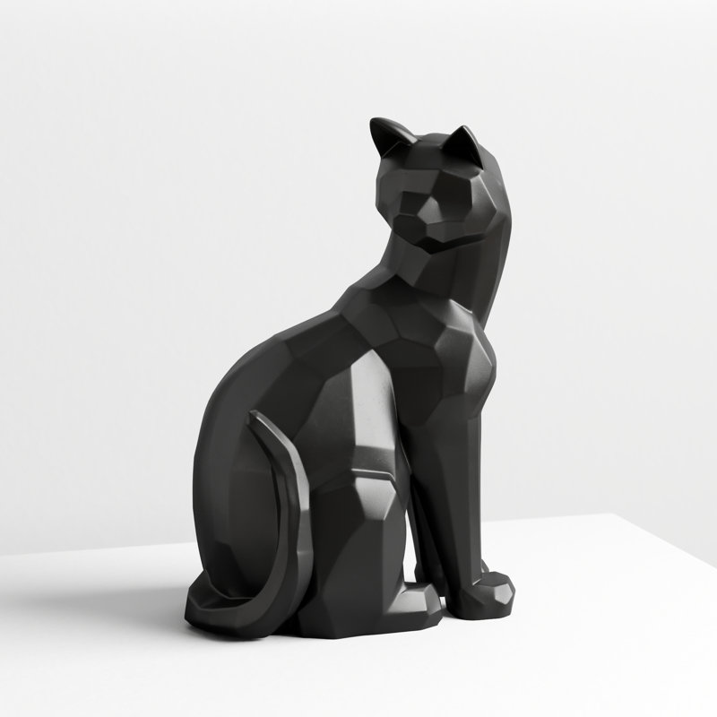 Bostobrick Faceted Geometric Black Cat Figurine (9.5 Inch), Black