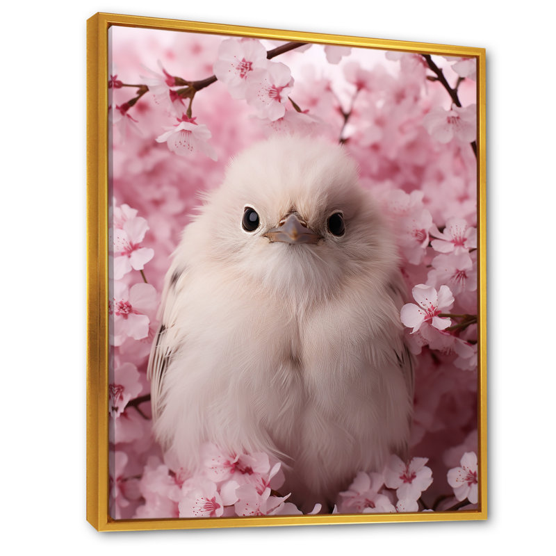 «Majestic Chick Portrait Blooms», art mural animal de poule, Cadre flottant doré, H 32 po x l 24 po x P 1 po