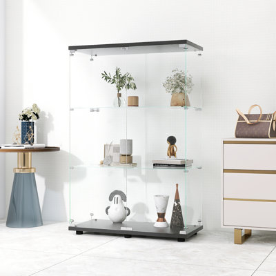 Two-Door Glass Display Cabinet 3 Shelves With Door, Glass Display Case, Floor Standing Curio Bookshelf by Ivy Bronx