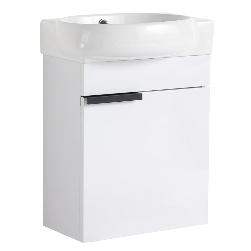 Meuble-lavabo à fermeture en douceur avec lavabo, 16 po, Blanc brillant / noir