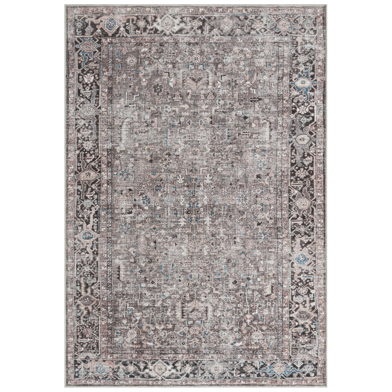 Kulas Oriental Machine Washable Gray Area Rug, Rectangle 6'6" x 9'2"