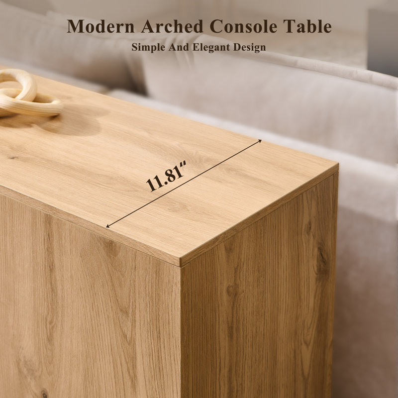 63" Arched Wood Console Table with Arched Base, 2-Tier Modern Entryway Table, Long Wood Sofa Table, Natural