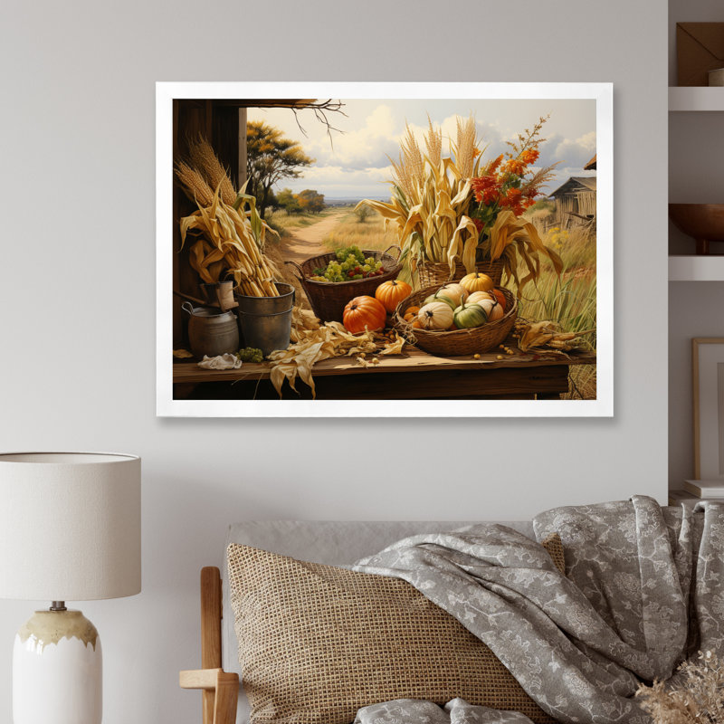 African Harvest Abundance III - African Art Wall Art, 34" H x 44" W x 1.5" D, White Single Picture Framed