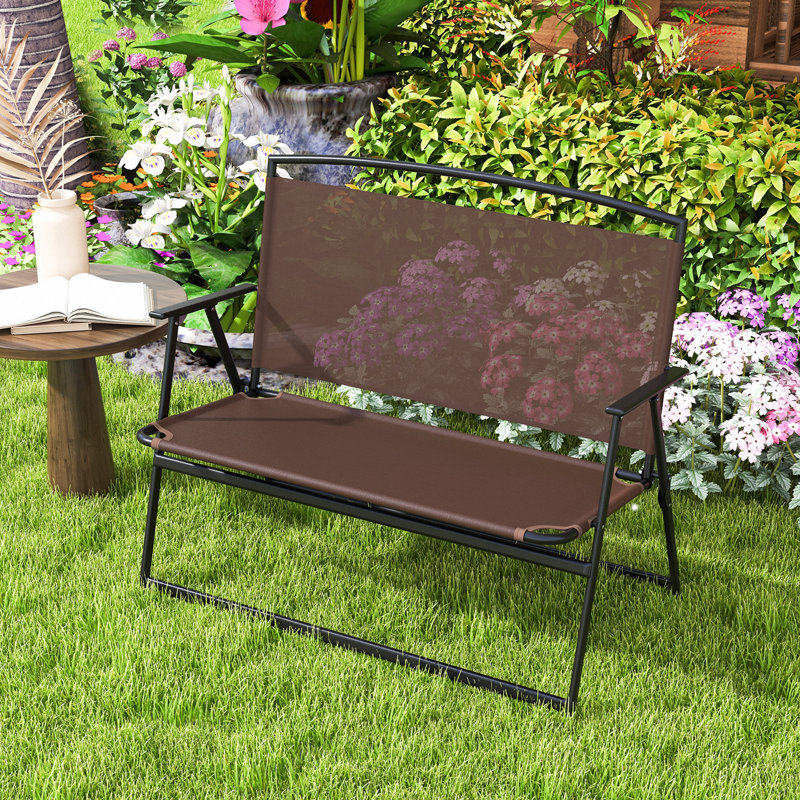 Causeuse de patio pour 2 personnes avec dossier en tissu et accoudoirs en métal Ebern Designs