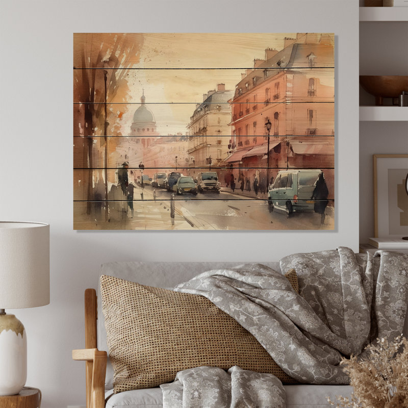 Aquarelle de Paris France III sur bois, H 10 po x l 20 po x P 0,78 po