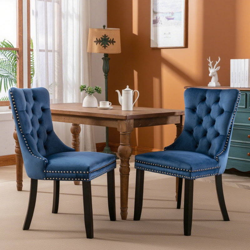 Milva Velvet Dining Chairs Upholstered High-end Tufted Dining Room Chair with Nailhead Back Ring, Navy Blue