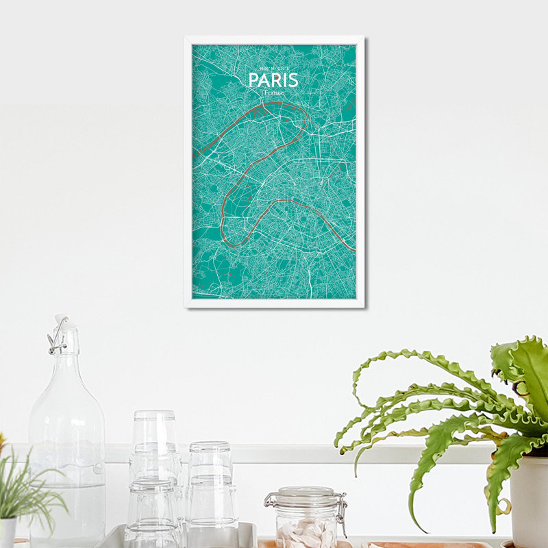 Carte de Paris, impression nautique, H 17 po x l 11 po x P 0,05 po, Vert / Brun