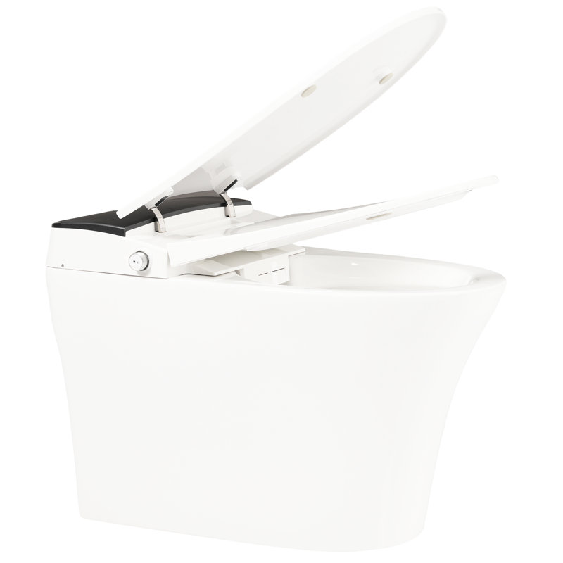 Toilette intelligente à siège chauffant, toilette monobloc avec chasse d'eau automatique, capteur de pied bleu nuit, commande à bouton, chasse d'eau en cas de panne de courant, couvercle à fermeture en douceur, siège de salle de bain blanc, fonction 