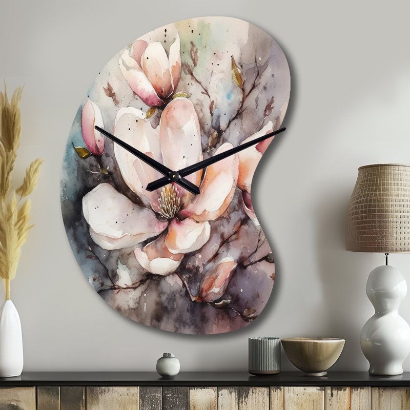 Horloge murale asymétrique rose Magnolia Symphony I - Magnolias, Grand