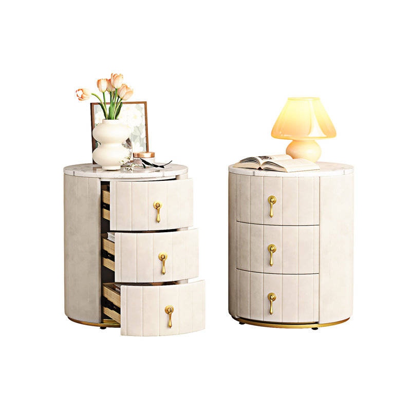 Table de chevet rembourrée avec 2 tiroirs, Beige