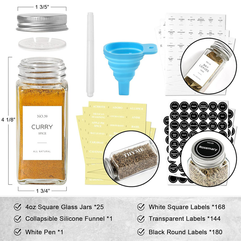 25 pots en verre de 4 oz d'épices