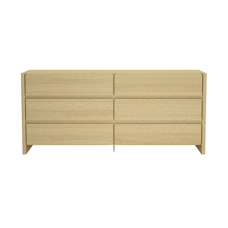 Linda 72" Modern Double Dresser with 6 Drawers in Natural Oak, Natural Oak