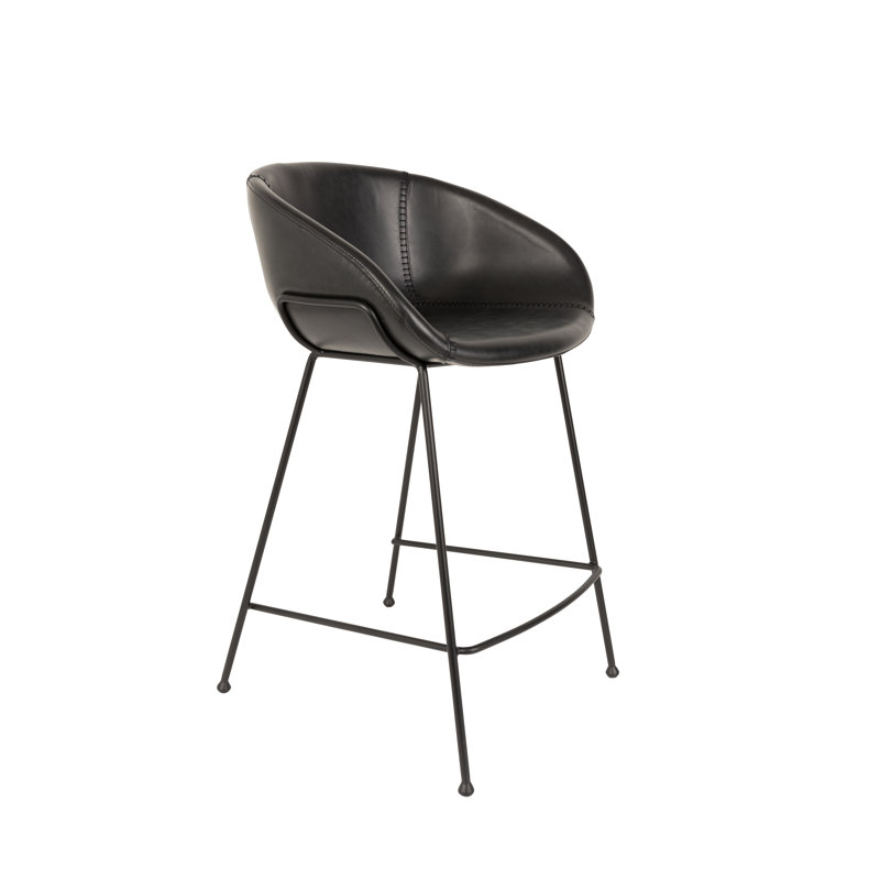 Feston Counter & Bar Stool, Counter Stool (26" Seat Height), Black Faux Leather