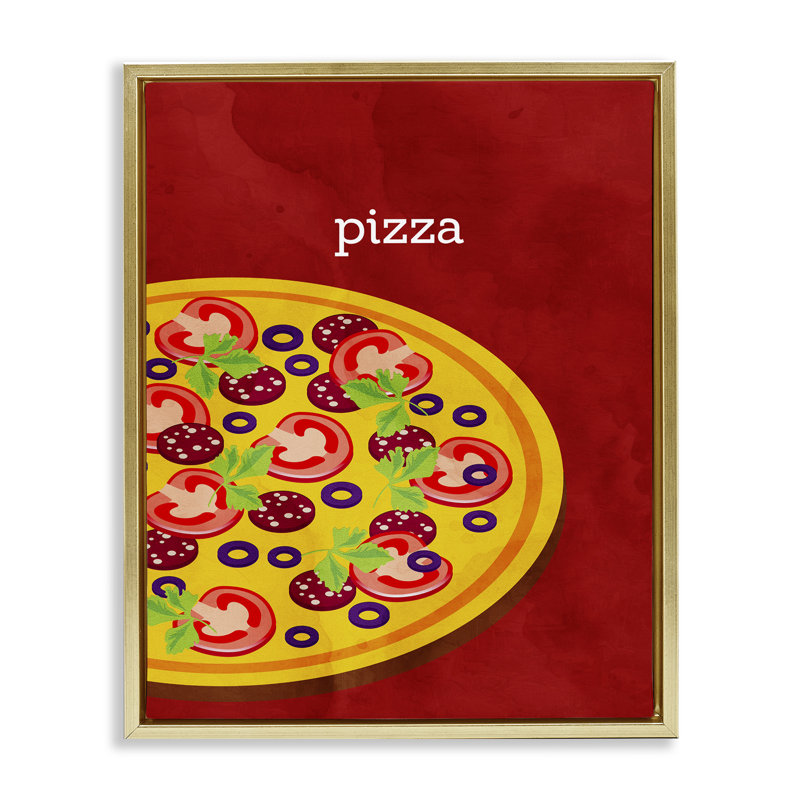 Cadre flottant Tasty Savory Pizza, design par Kim Allen, H 21 po x l 17 po, Cadre flottant métallique doré