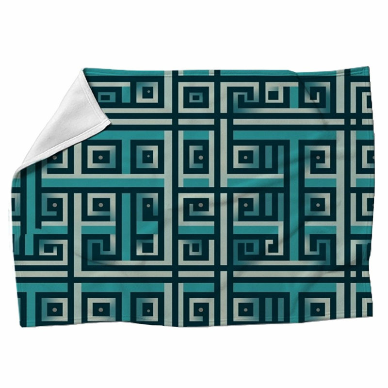 Machine Printed Throw Blanket, Throw, Geometric, Blue/Green