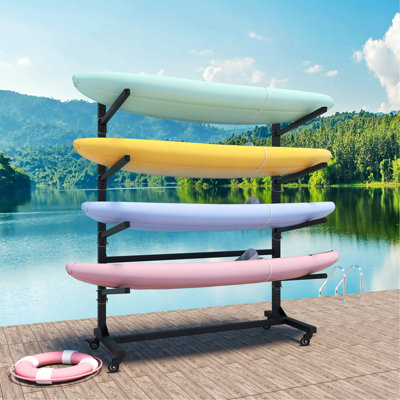 Support de rangement autoportant pour kayak de 80 po de hauteur - peut accueillir 4 kayaks, support réglable robuste avec roues verrouillables pour kayak, canot, SUP et planche de surf, l 45,87 po x P 28,94 po x H 80 po