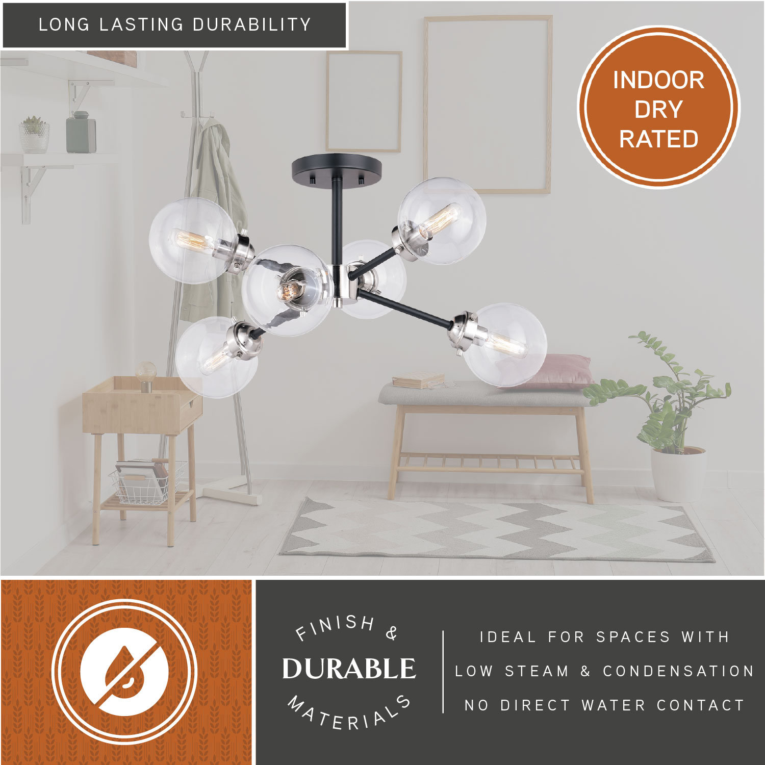 Blevins Glass Semi Flush Mount, 12.25" H x 25" W x 25" D, Satin Nickel