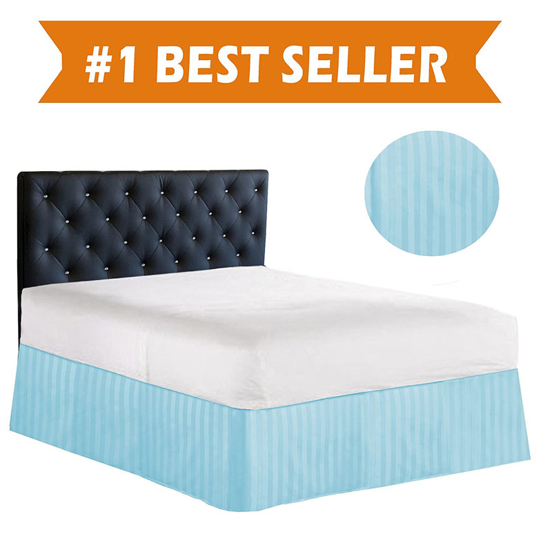 Tailored Microfiber Bed Skirt with Inverted Pleats, Wrinkle-Resistant, 14-Inch Drop, Aqua Blue, Queen