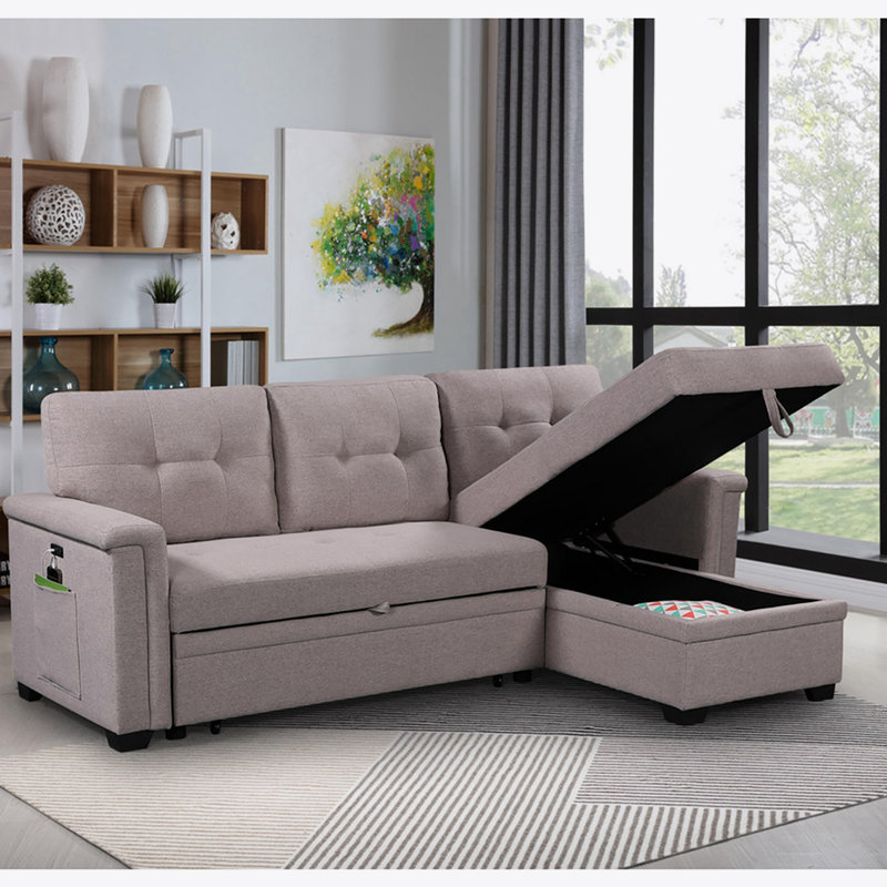 Zhariah 84" Light Gray Reversible Sleeper Sectional Sofa
