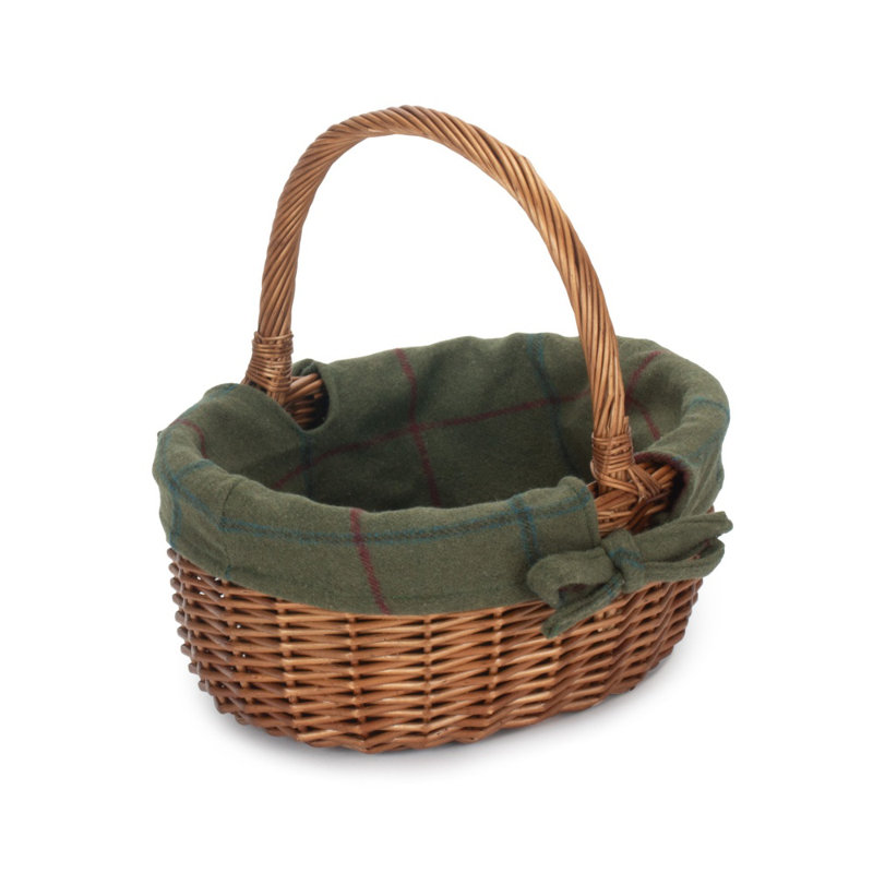 August Grove Wicker Decorative Basket, Green Tartan