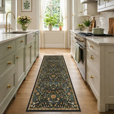 Washable Area Rug - Vintage Boho Botanical Low-Pile Rug