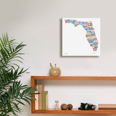 "Epic Graffiti" Florida Map "par Molly Mattin, art mural sur toile, 12 po x 12 po