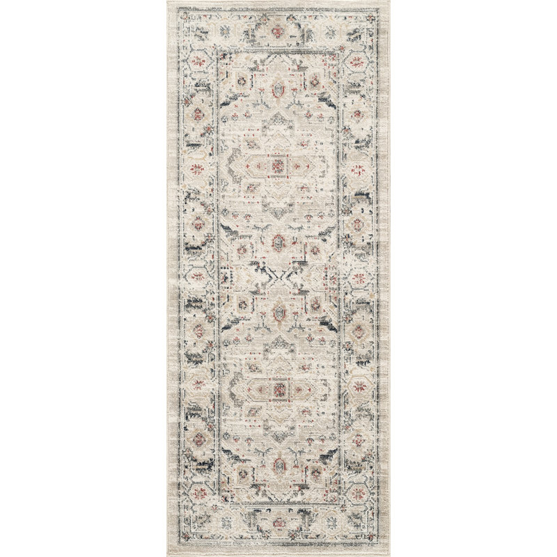 Abani Teuton DAL160A Indoor/Outdoor Distressed Cream Blue Area Rug, 2'6" x 6'
