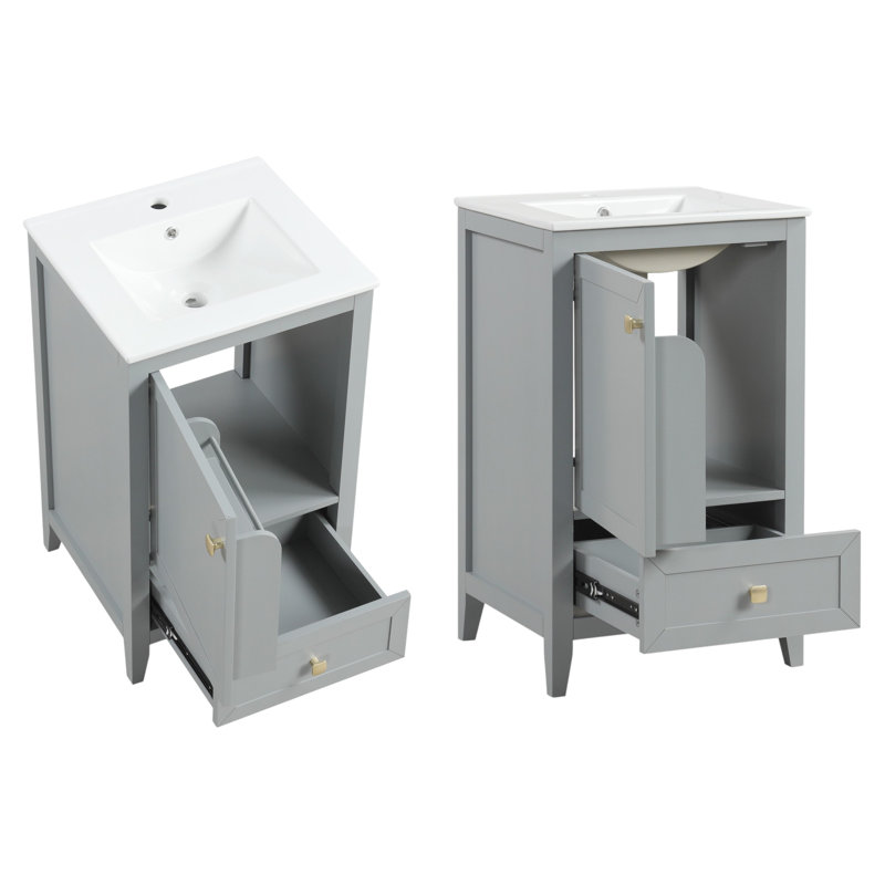  Meuble-lavabo simple 20 po avec lavabo en céramique blanche, Gris