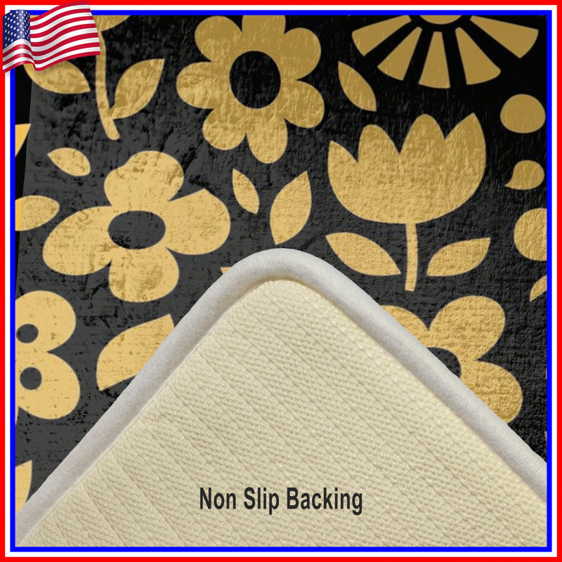 Tapis de bain Bold Floral Silhouettes, L 34 po x L 21 po, Noir / jaune / moyen