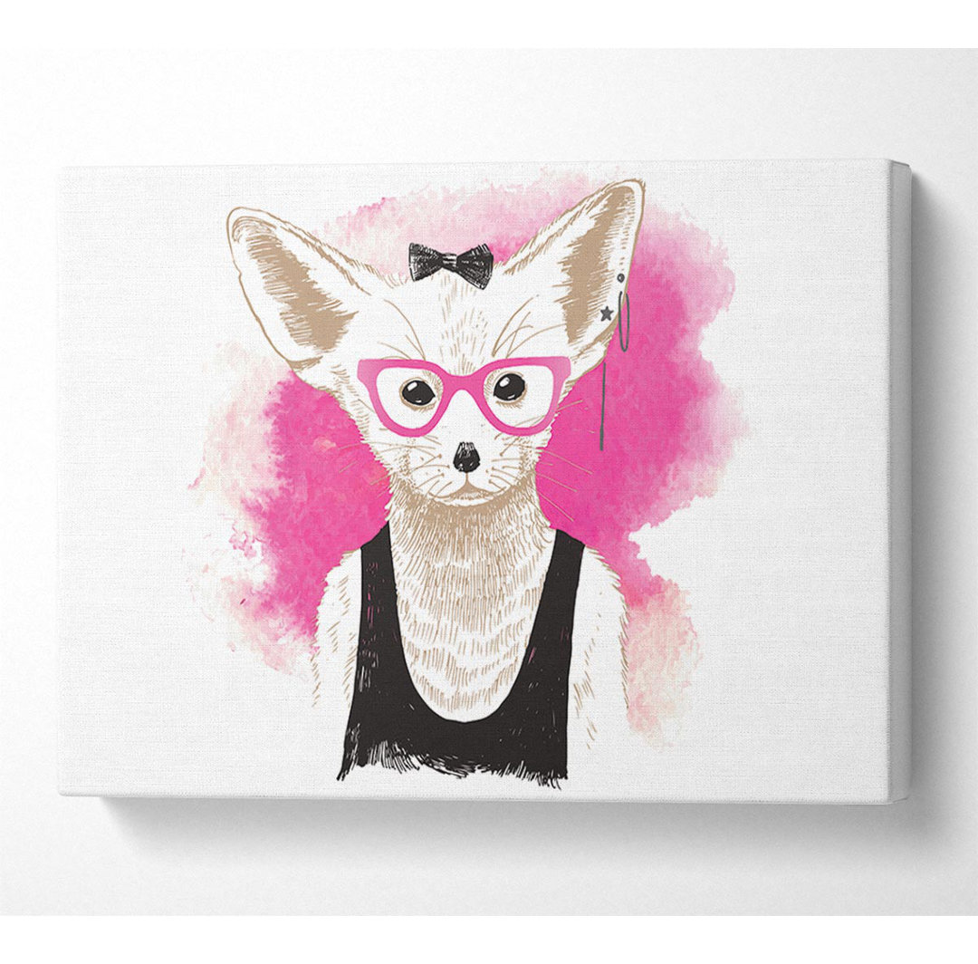 Leinwandbild Arctic Fox Schleife Rosa Brille