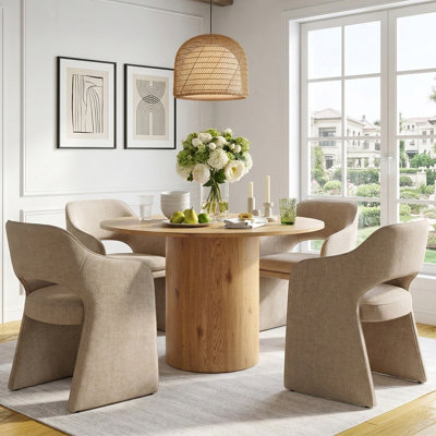 4 - Person Dining Table Sets With Round Table & 4 Upholstered Fabric Chairs