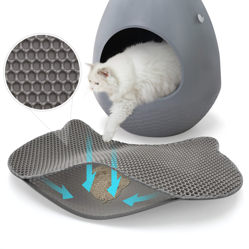 Tapis de litière pour chat, tête de chat imperméable, tapis à double couche, facile à nettoyer, gris foncé