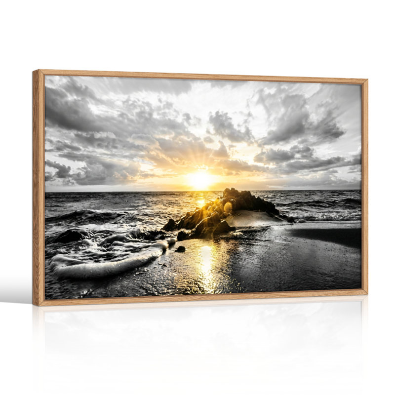Tableau encadré sur toile représentant un coucher de soleil sur l'océan (1 pièce), 61 x 46 cm, 24 x 18 pouces