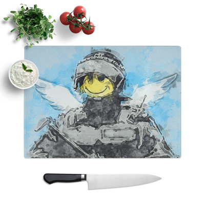 Tempered Glass Smiley Policeman by Banksy Chopping Board